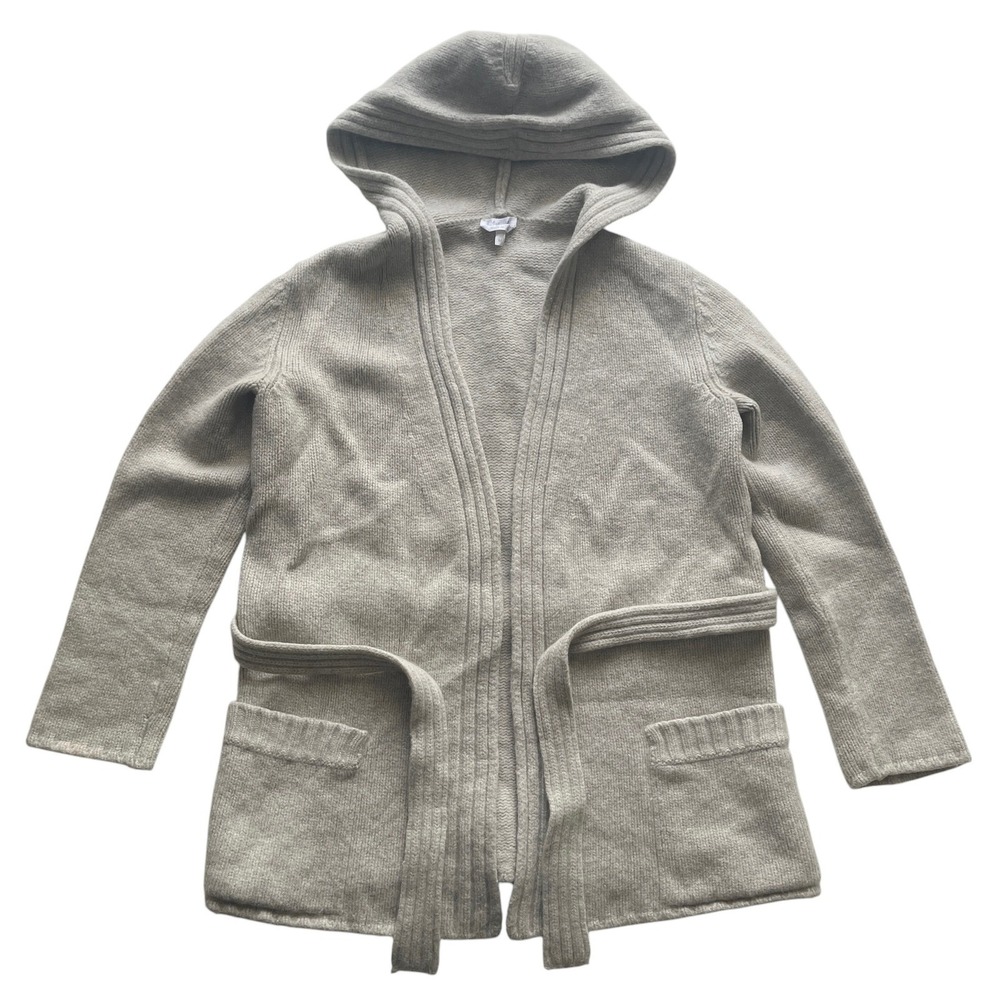 Max Mara Made in Italy Wool Cashmere Cardigan Hooded Belted Wrap Coatigan M Rare